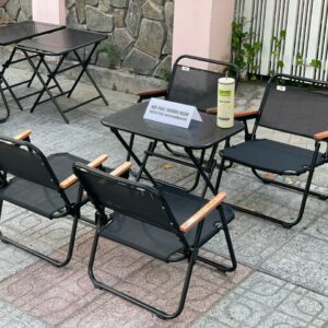 Bộ ghế xếp bắn lưới tay gỗ kèm bàn hoa văn
