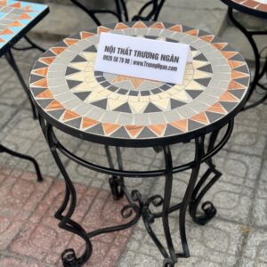 Bàn Cafe Tròn Chân Sắt Mặt MOSAIC