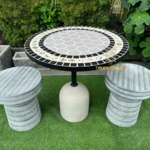 Bộ Bàn Bê Tông Ghế Sắt MOSAIC OUTDOOR