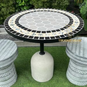 Bàn Tròn Trụ Bê Tông Mặt MOSAIC 70*70