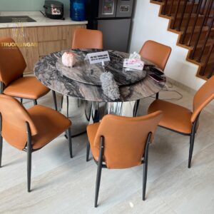 Bộ Bàn Ăn 6 Ghế Bọc Da Tròn Mặt Đá Cẩm Thạch