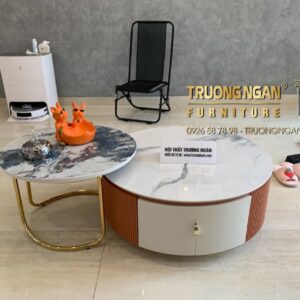 Bàn Sofa Đôi ANNABELLE 60*39/80*32 INOX 304 Mạ PVD + Đá Ceramic Cao Cấp