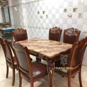 Bộ bàn ăn 130*80 mặt đá khung gỗ cao cấp
