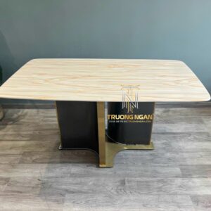 Bàn Ăn Chân Sắt Mặt Đá CẨM THẠCH DOLOMIT MARBLE Xuyên Sáng 140/160/180 Cao Cấp