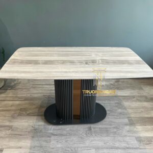 Bàn Ăn Chân Sắt Mặt Đá CẨM THẠCH DOLOMIT MARBLE Xuyên Sáng 140/160/180 Cao Cấp