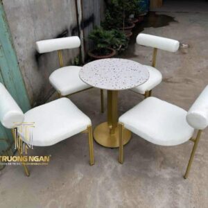 Bộ Bàn Tròn Cafe Sắt Mặt Đá