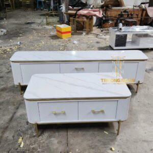 Kệ Tivi & Bàn Trà Thùng Gỗ Kết Hợp Đá Ceramic