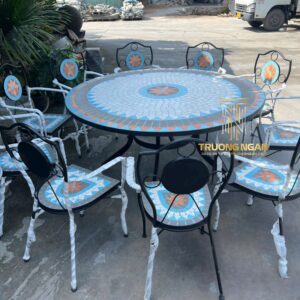 Bộ Bàn Tròn Mosaic D150 + 10 Ghế
