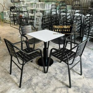 Bộ Bàn Cafe Mặt Đá Trắng 60x60, cao 75cm 4 Ghế
