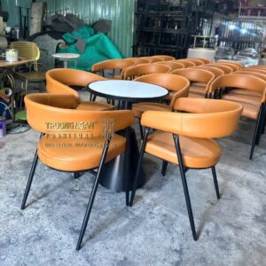 Bộ Bàn 4 Ghế Cafe Sắt Bọc Nệm , Bàn Đá 60x60, Cao 75cm