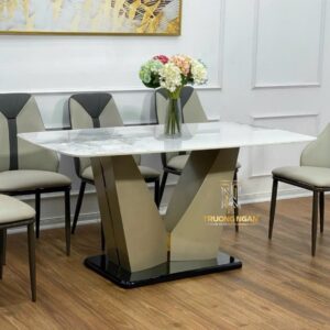 Bàn Ăn Mặt Đá Tinh Thể Chân V Sắt Sơn Tĩnh Điện