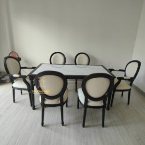 Bộ Bàn Ăn LOUIS 1M6 Ốp Đá + 4 Ghế Không Tay & 2 Ghế Có Tay