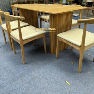 Bộ Bàn Ăn ISHI Rustic 1M6 + 6 Ghế Bull Gỗ Tần Bì Cao Cấp