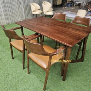 Bộ Bàn Ăn Xương Cá 1M4 + 4 Ghế Hiroshima Gỗ Tần Bì Cao Cấp