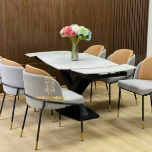 Bàn Ăn Xoay Thông Minh - Kéo Dài Từ 1M2 - 1M8 Mặt Đá Ceramic Bóng Chân Sắt Sơn Tĩnh Điện