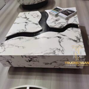 Bàn Sofa Gỗ HUKA Vuông 1M/1M Nguyên Khối Vân Đá Kiểu Ý