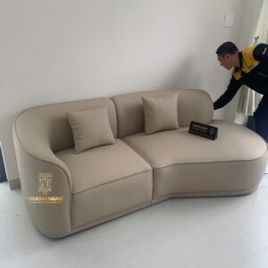 Sofa BROMLEY 2M2 Hạt Đậu Cong Bọc Da Bò Tiếp Xúc - Phong Cách Bắc Âu
