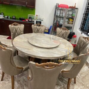 Bộ Bàn Mặt Đá Cẩm Thạch + Ghế Phòng Ăn Tân Cổ Điển