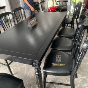 Bộ Bàn Ăn Cổ Điển LOUIS Full ASH 1M8 + 8 Ghế Napoleon Sơn Bọc Nệm Theo Yêu Cầu