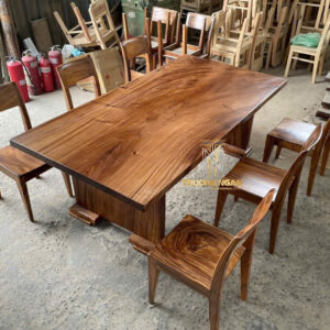 Bộ Bàn 6 Ghế Ăn Gỗ Me Tây Nguyên Tấm 207cm * 106cm