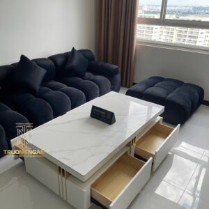 Bàn Sofa HARMONY Nguyên Khối Inox Mạ PVD Mặt Đá Ceramic Cao Cấp