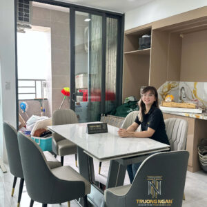 Bộ Bàn Ăn Kéo Dài 1m4 Kết Hợp 8 Ghế OTOMO Bọc Da Cao Cấp