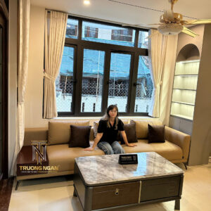 Bộ Sofa Băng SANTOS Bọc Da Bò Cao Cấp 3M Kết Hợp Hộc Kéo Console + Bàn Sofa Cẩm Thạch