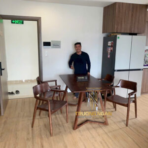 Bộ Bàn Ăn Chân Xương Cá 1M4 + 4 Ghế Hiroshima Gỗ Cao Su