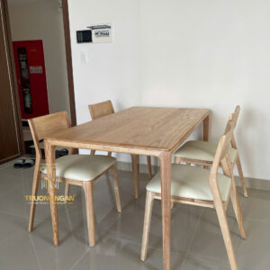 Bộ Bàn Ăn Nevar 1M4 + 4 Ghế ART Full Gỗ Tần Bì Bọc Nệm Cao Cấp