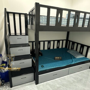 Giường 2 Tầng 2 Ngăn Kéo Kết Hợp Cầu Thang - Gỗ Tự Nhiên 1M4 2 Tầng